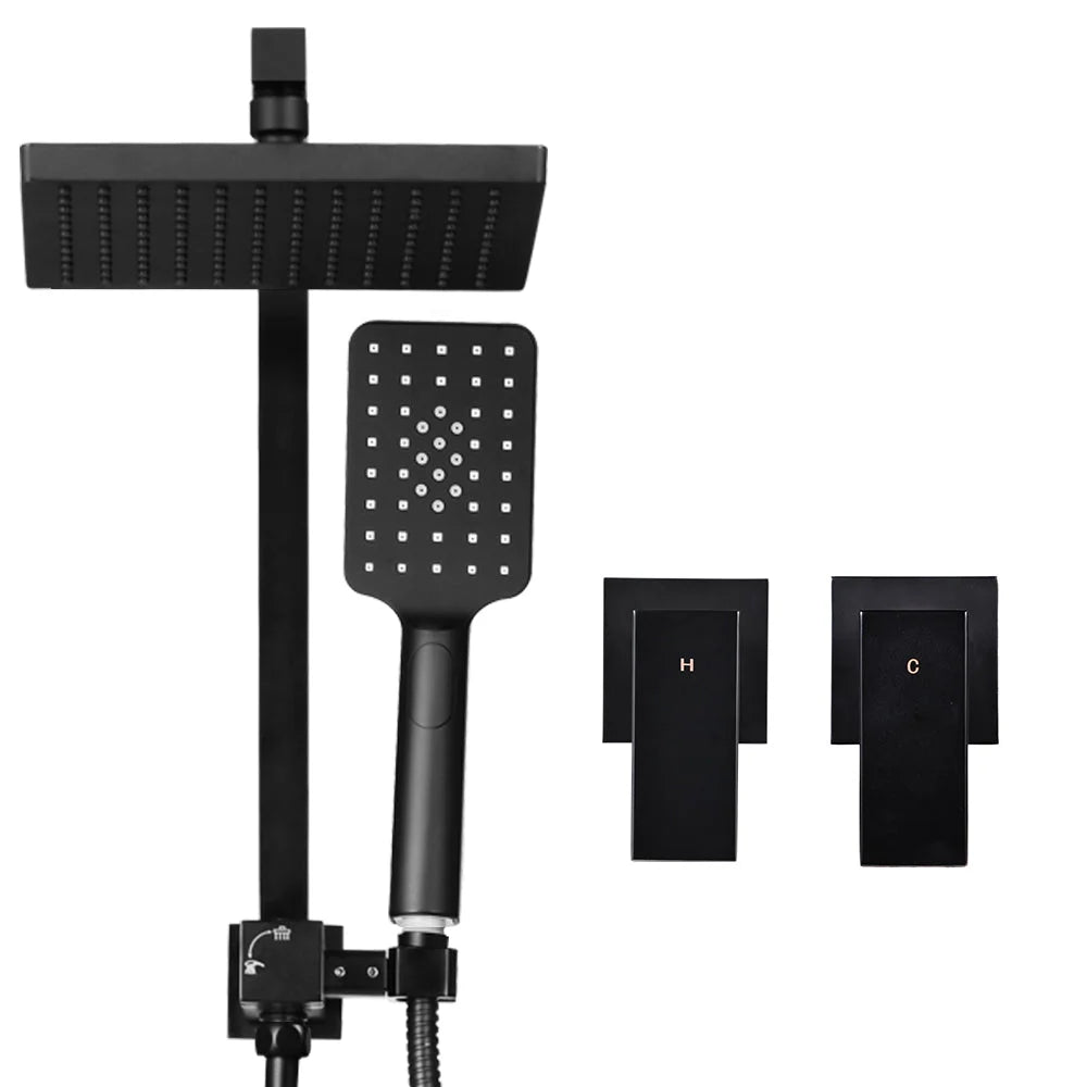 Rain Shower Head Taps 8″ Square Handheld High‑Pressure Black