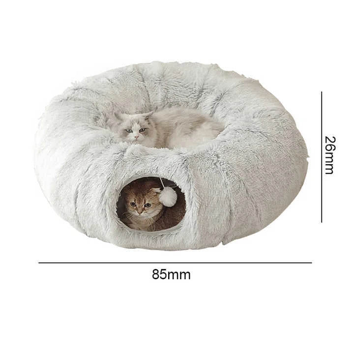 Rainbow Luxury Plush Cat Bed with Hidden Tunnel - Soft