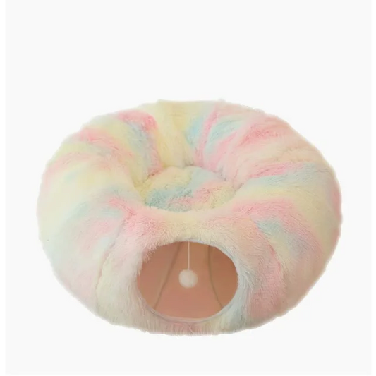 Rainbow Luxury Plush Cat Bed with Hidden Tunnel - Soft