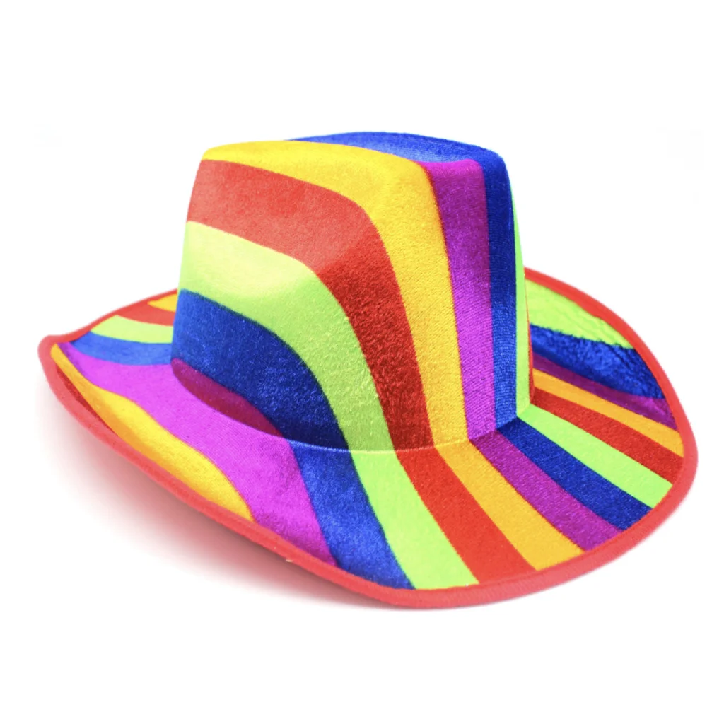 Rainbow Striped Cowboy Hat Trilby Fedora Clown Cap LGBT Gay