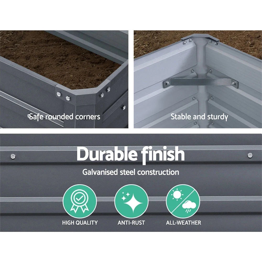 Raised Garden Bed (2pc) 100×100×77cm Galvanised Steel