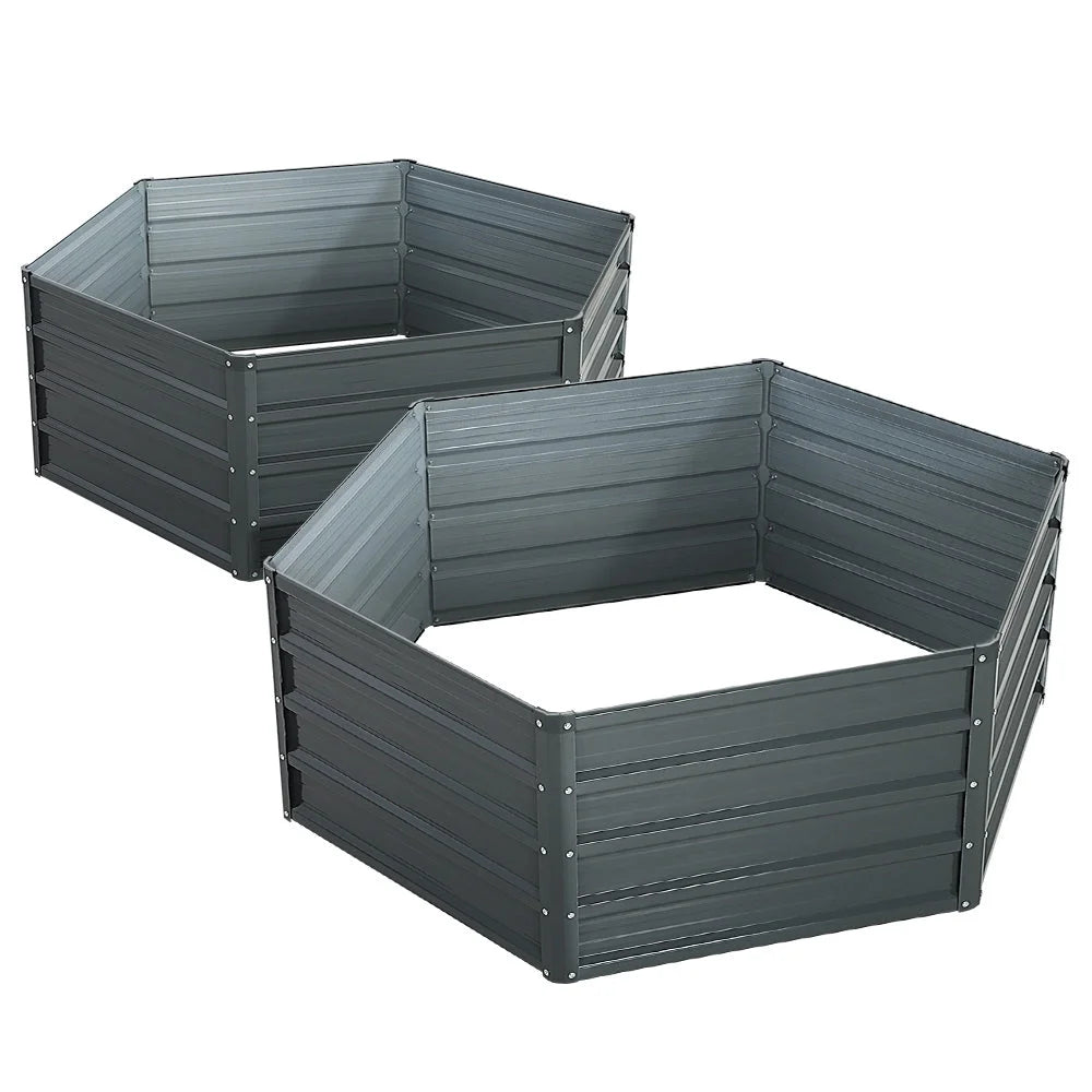 Raised Garden Bed (2pc) 130×130×46cm Galvanised Steel