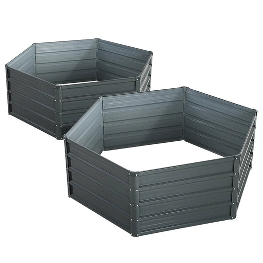 Raised Garden Bed (2pc) 130×130×46cm Galvanised Steel