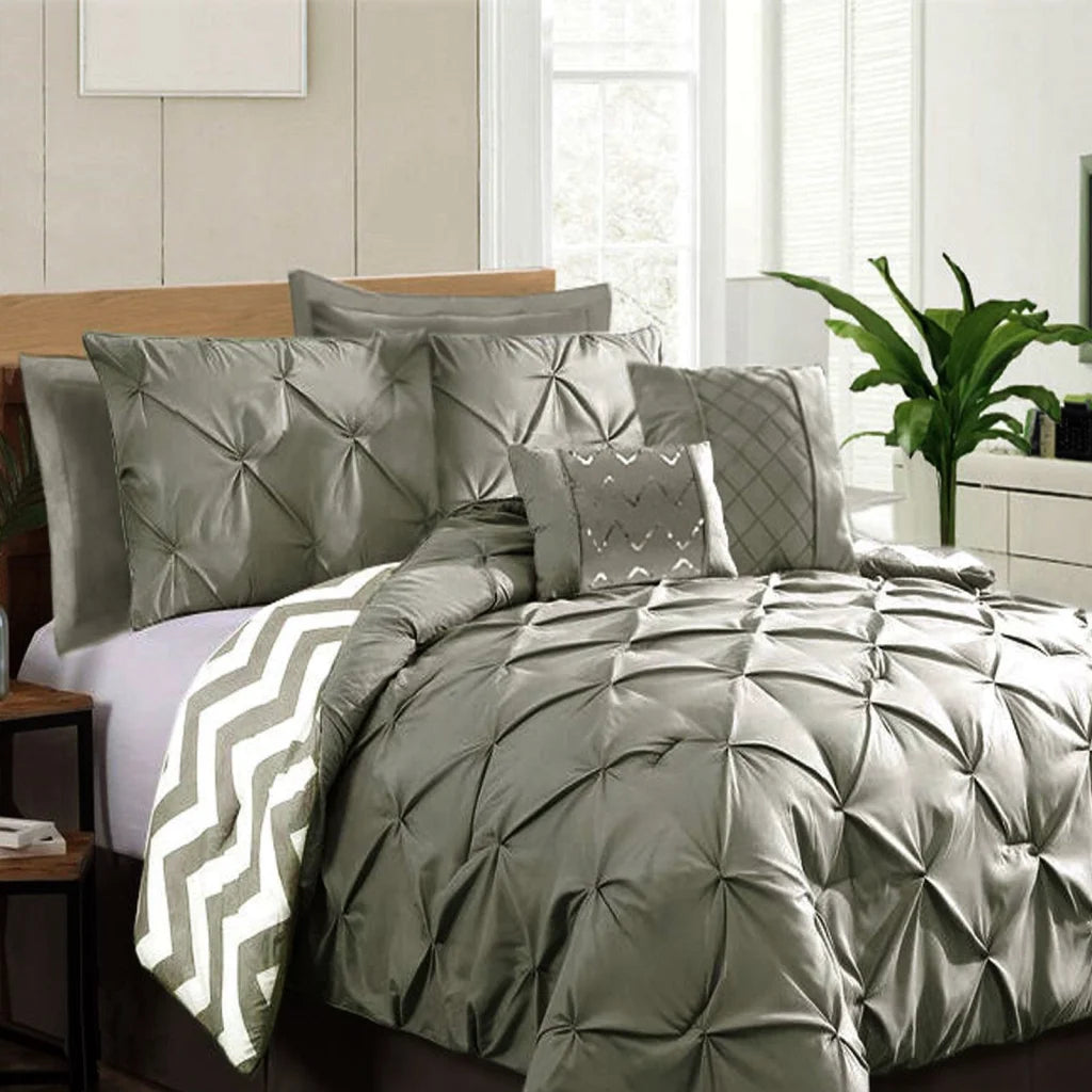 Ramesses 7 Piece Pinch Pleat Comforter Set King - Grey