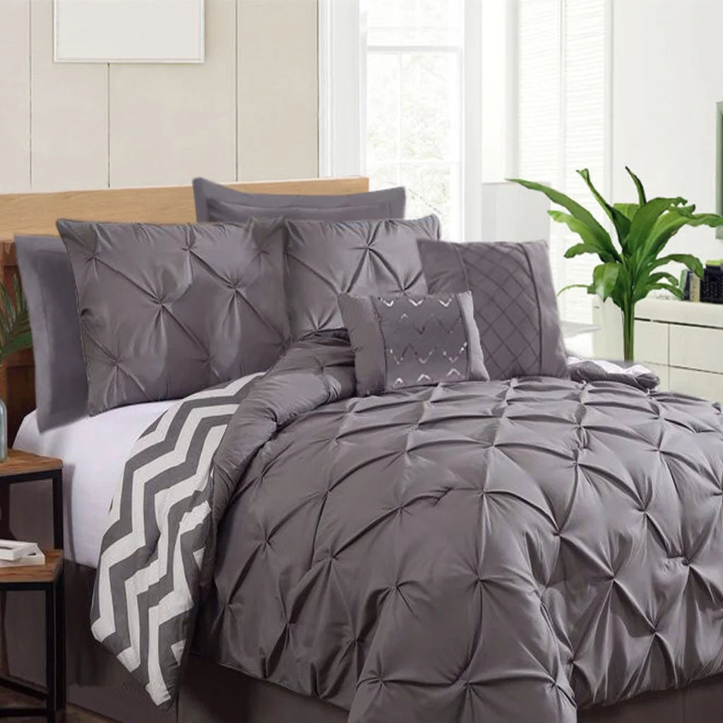 Ramesses 7 Piece Pinch Pleat Comforter Set Queen - Charcoal