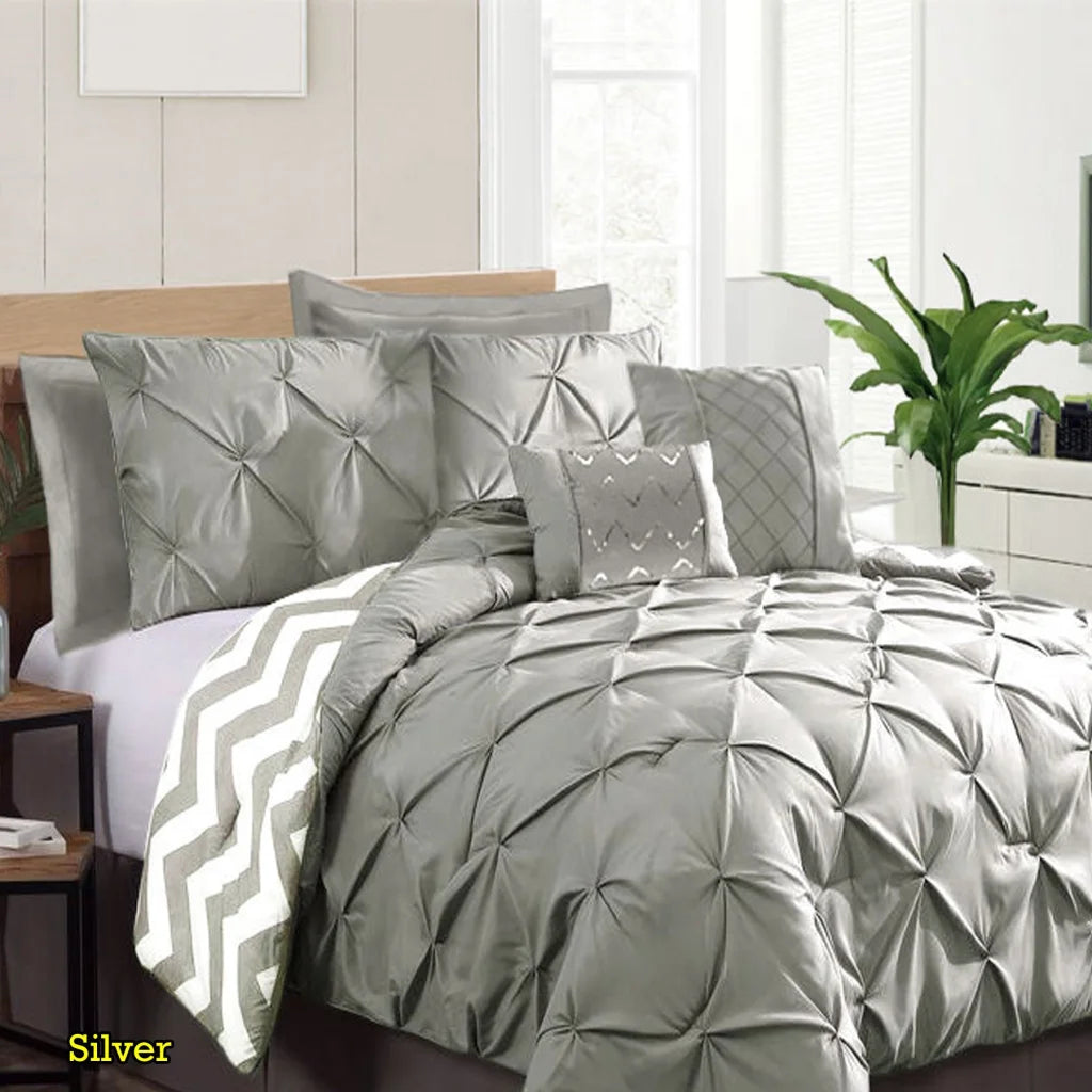 Ramesses 7 Piece Pinch Pleat Comforter Set Queen - Silver