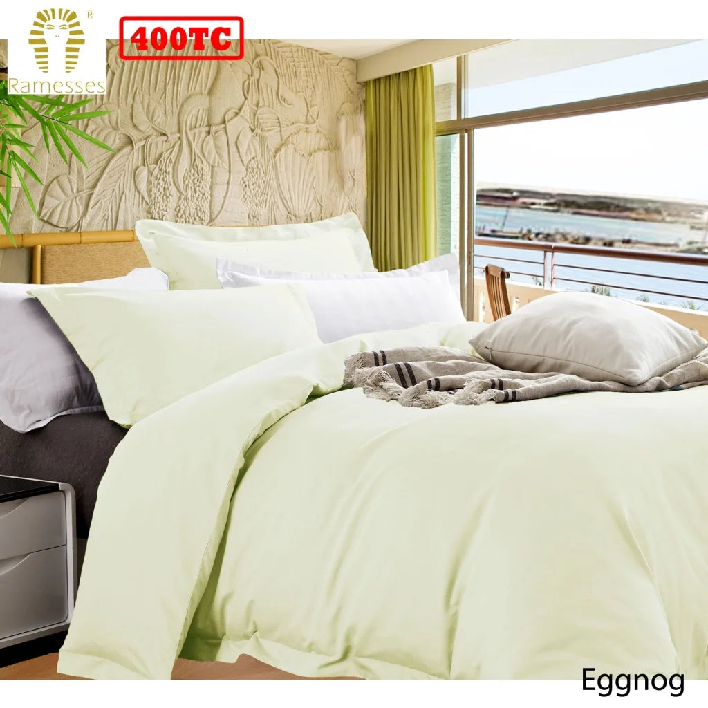 Ramesses Bamboo Cotton Quilt Cover Set Queen - Eggnog