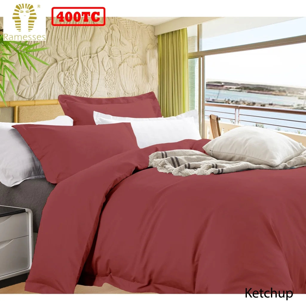 Ramesses Bamboo Cotton Quilt Cover Set Queen - Ketchup