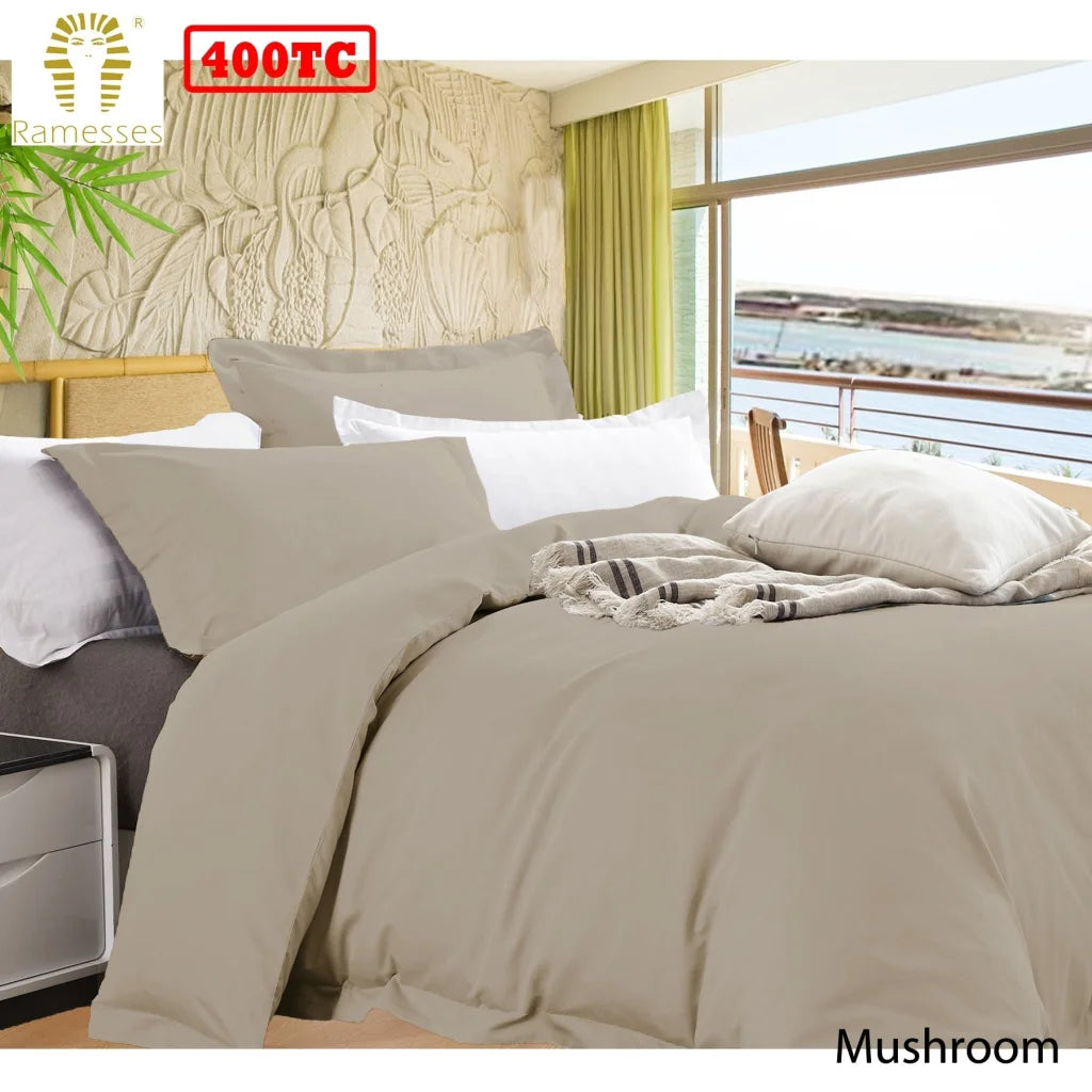 Ramesses Bamboo Cotton Quilt Cover Set Queen - Mushroom
