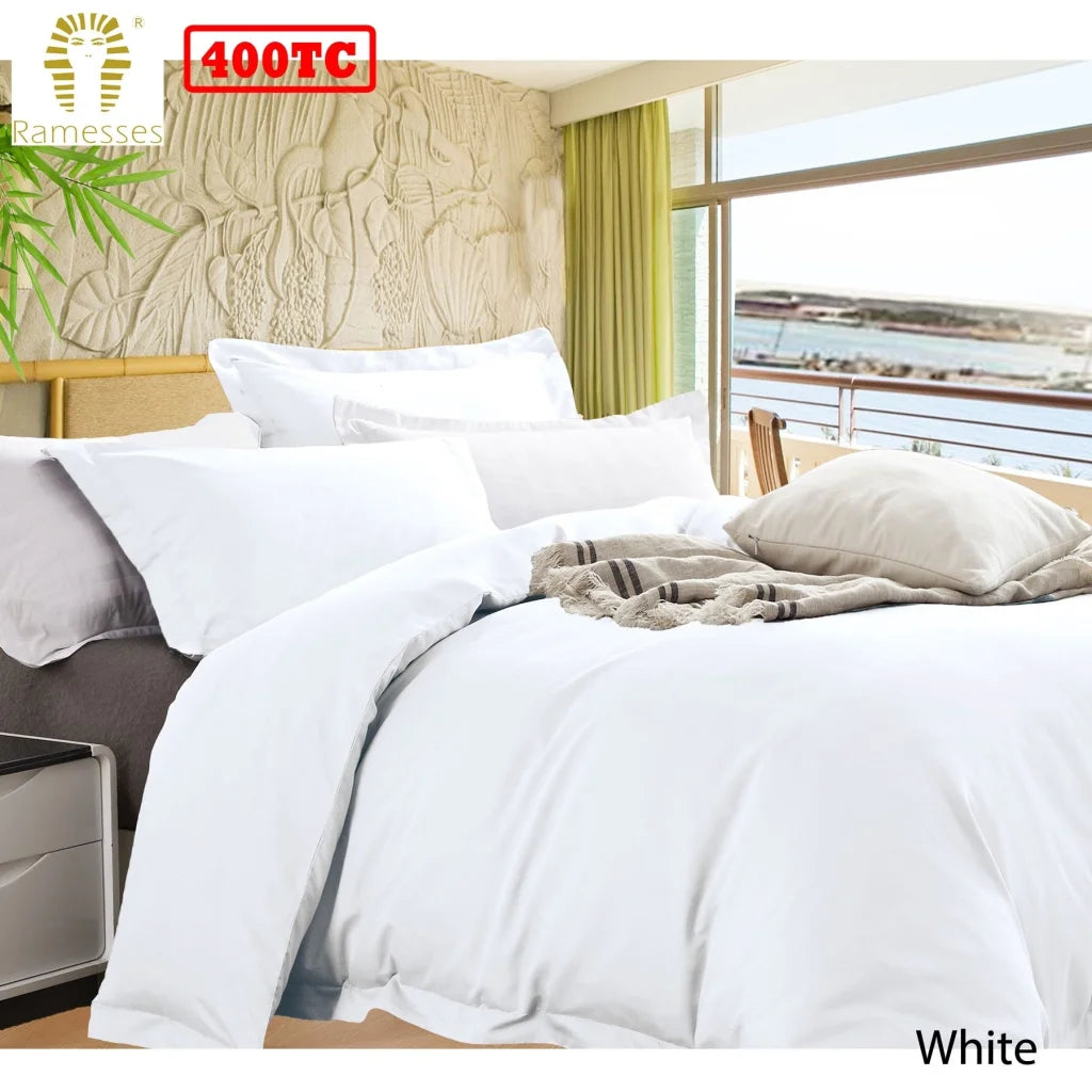 Ramesses Bamboo Cotton Quilt Cover Set Queen - White - Home