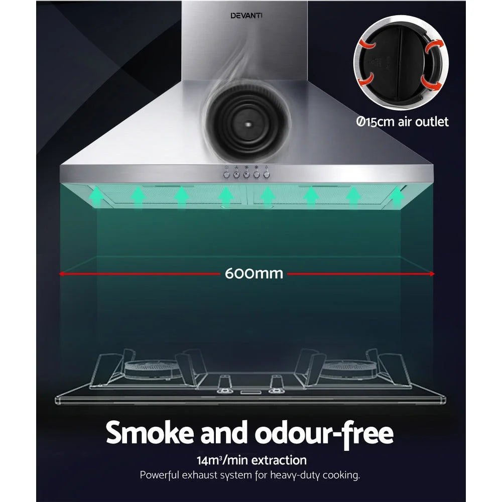 Range Hood 60cm 600mm Kitchen Canopy Stainless Steel Wall