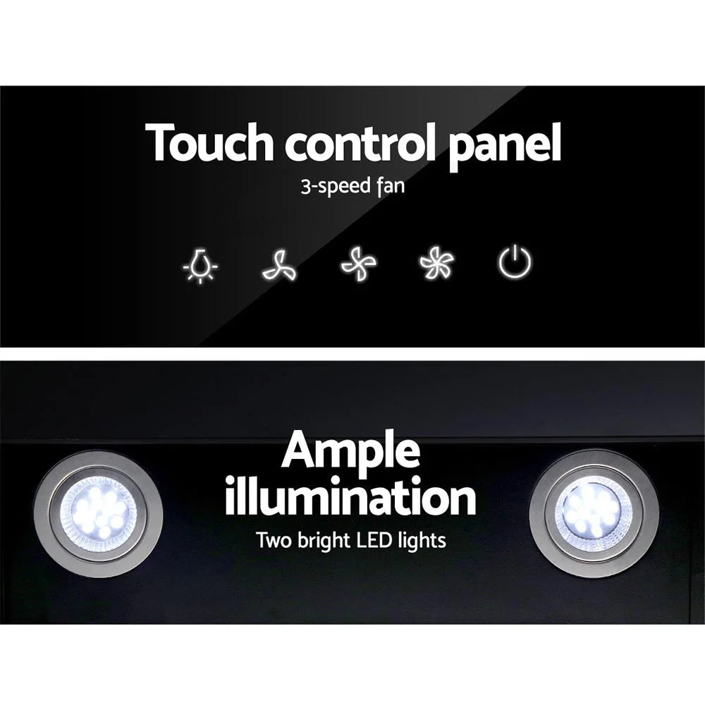 Range Hood 900mm Black Angled Side Draft Canopy Glass 90cm