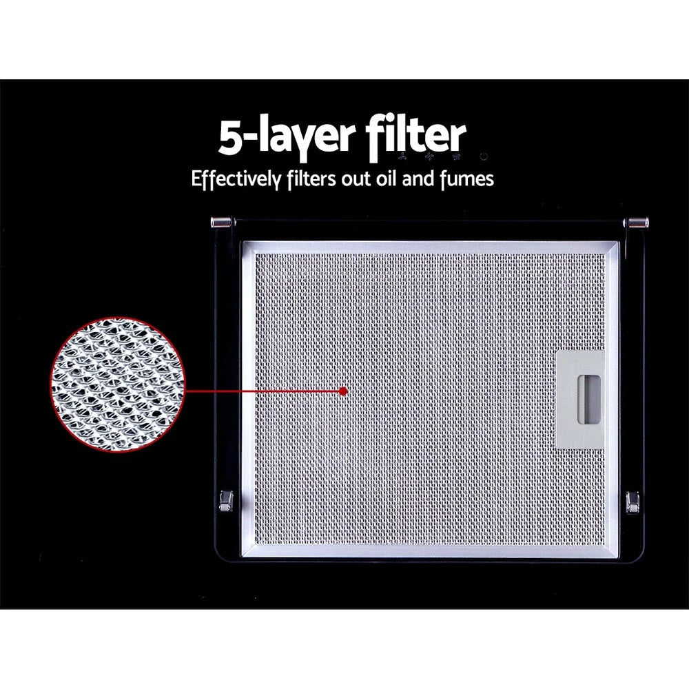 Range Hood 900mm Black Angled Side Draft Canopy Glass 90cm