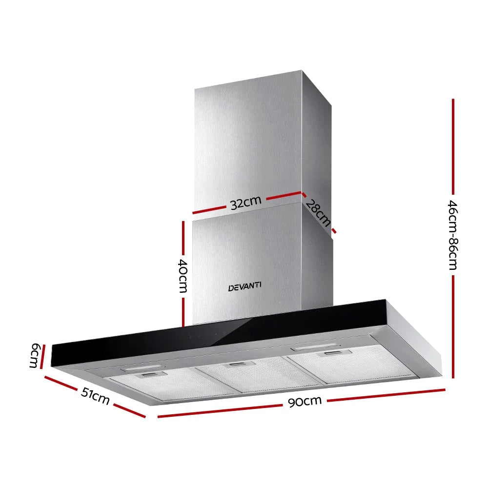 Range Hood 900mm Rangehood 90cm Stainless Steel Glass