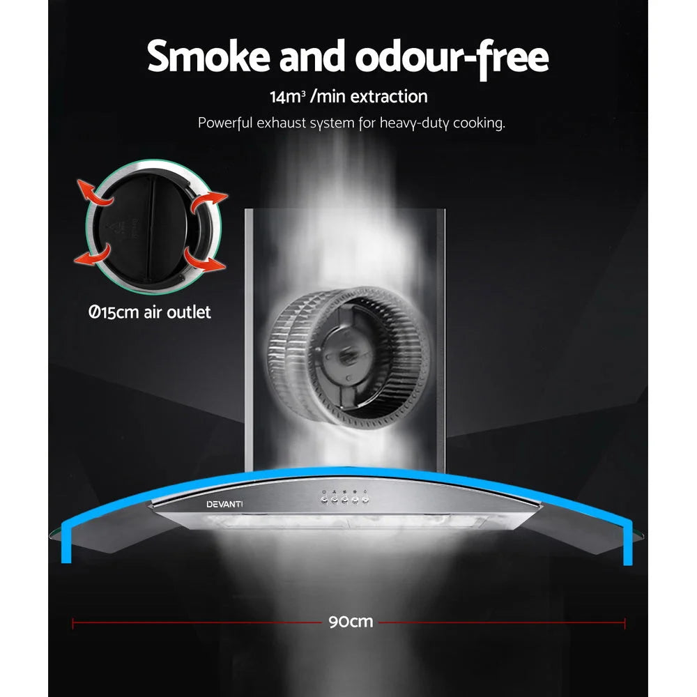 Range Hood 900mm Rangehood Kitchen Stainless Glass Canopy