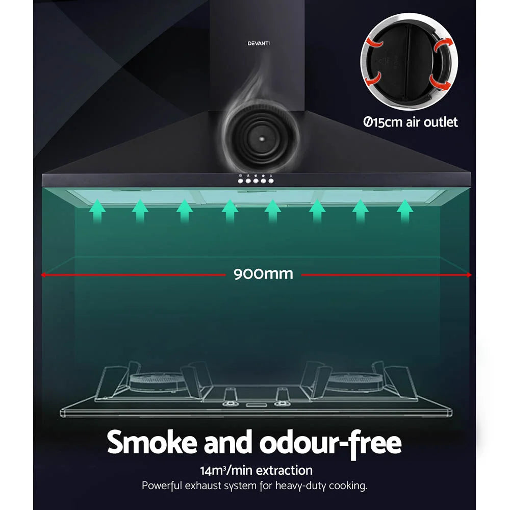 Range Hood 90cm 900mm Kitchen Canopy LED Light Wall Mount