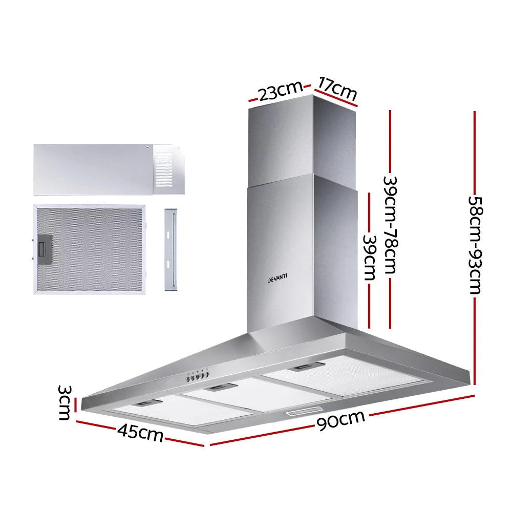 Range Hood 90cm 900mm Kitchen Canopy Stainless Steel Wall