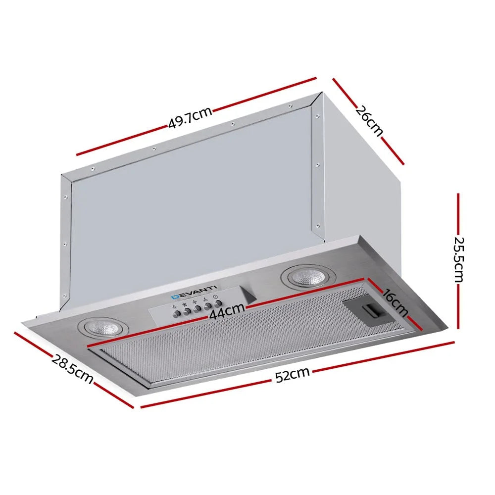 Range Hood Undermount Built In Stainless Steel Canopy 52cm
