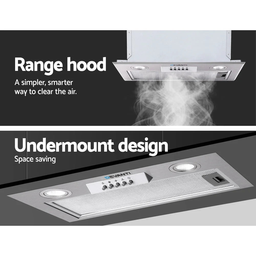 Range Hood Undermount Built In Stainless Steel Canopy 52cm
