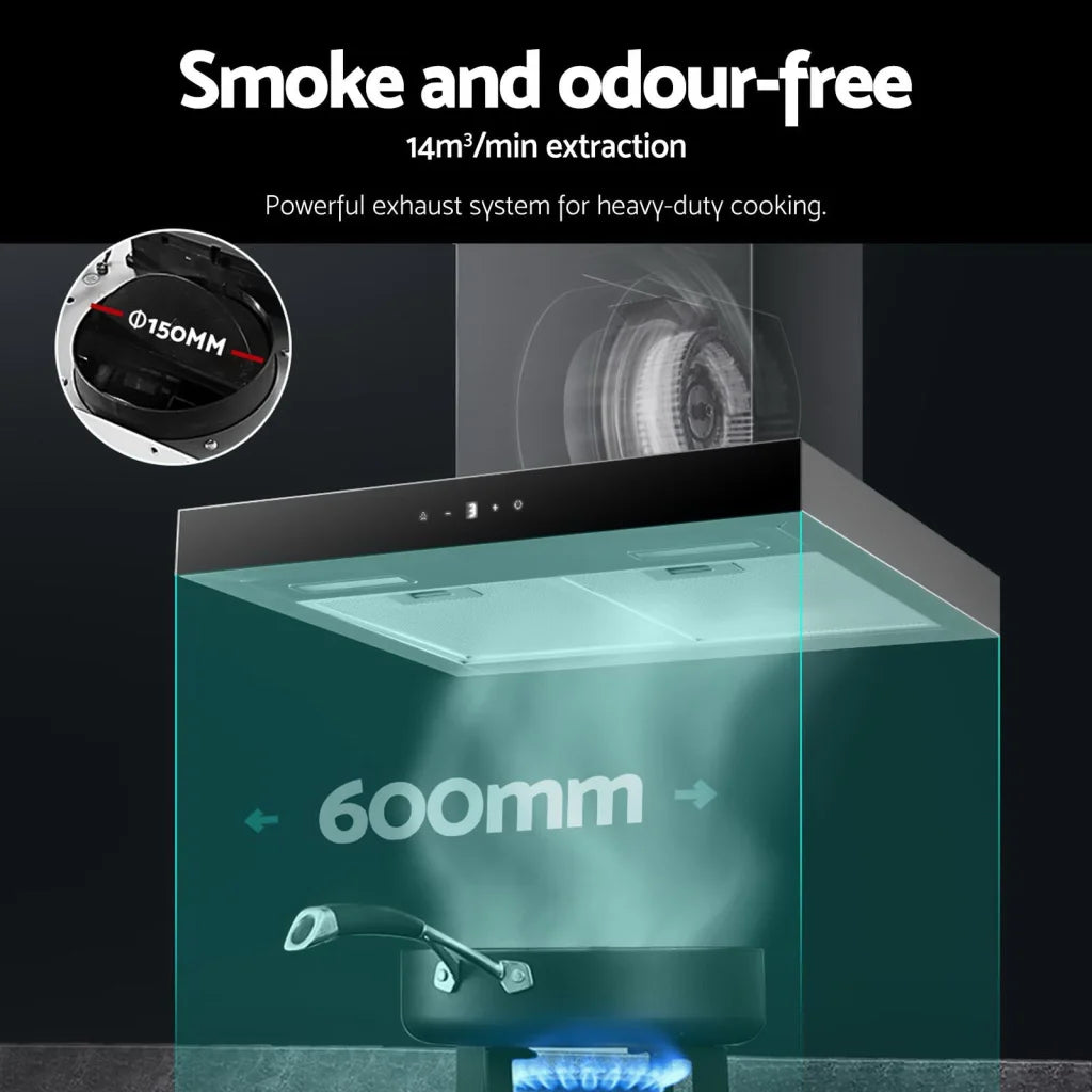 Rangehood 600mm Stainless Steel Glass Kitchen Canopy 60cm