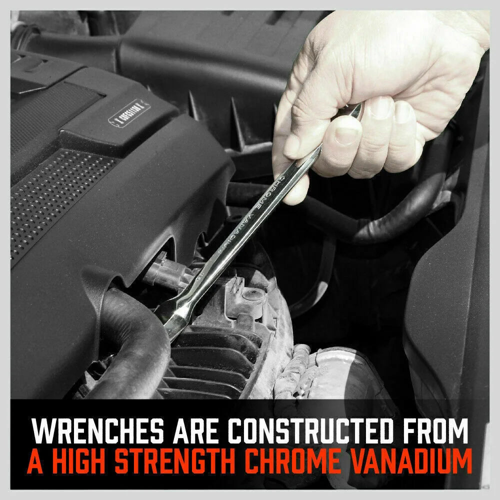 Ratchet Spanner Set 10Pc Flexible Head Metric Wrench CRV