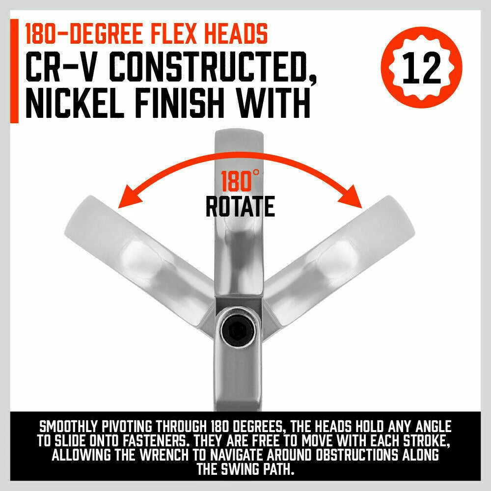 Ratchet Spanner Set 10Pc Flexible Head Metric Wrench CRV