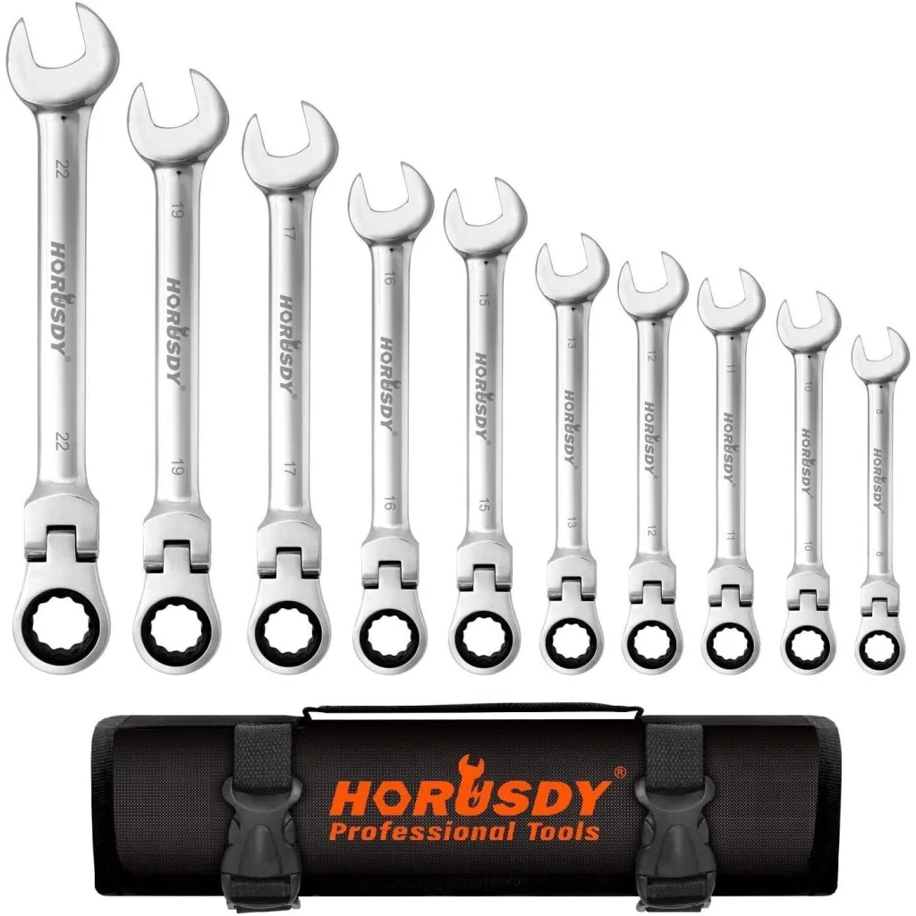 Ratchet Spanner Set 10Pc Flexible Head Metric Wrench CRV