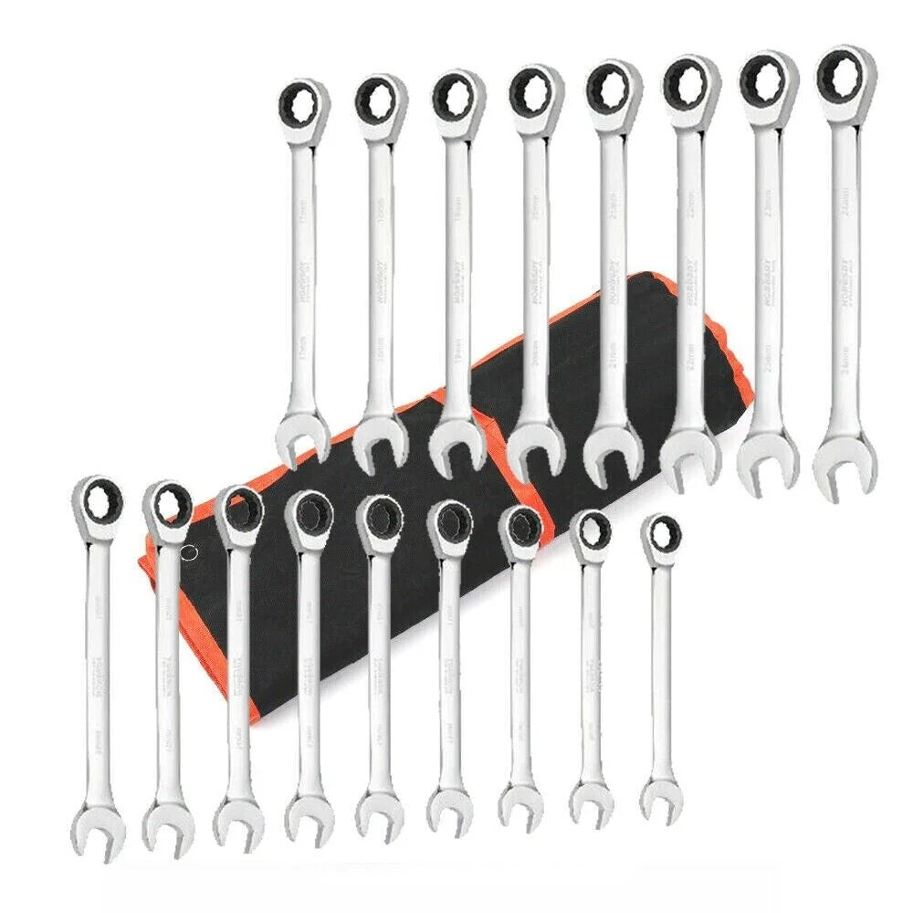Ratchet Spanner Set Metric 17Pc Combination Wrenches Open