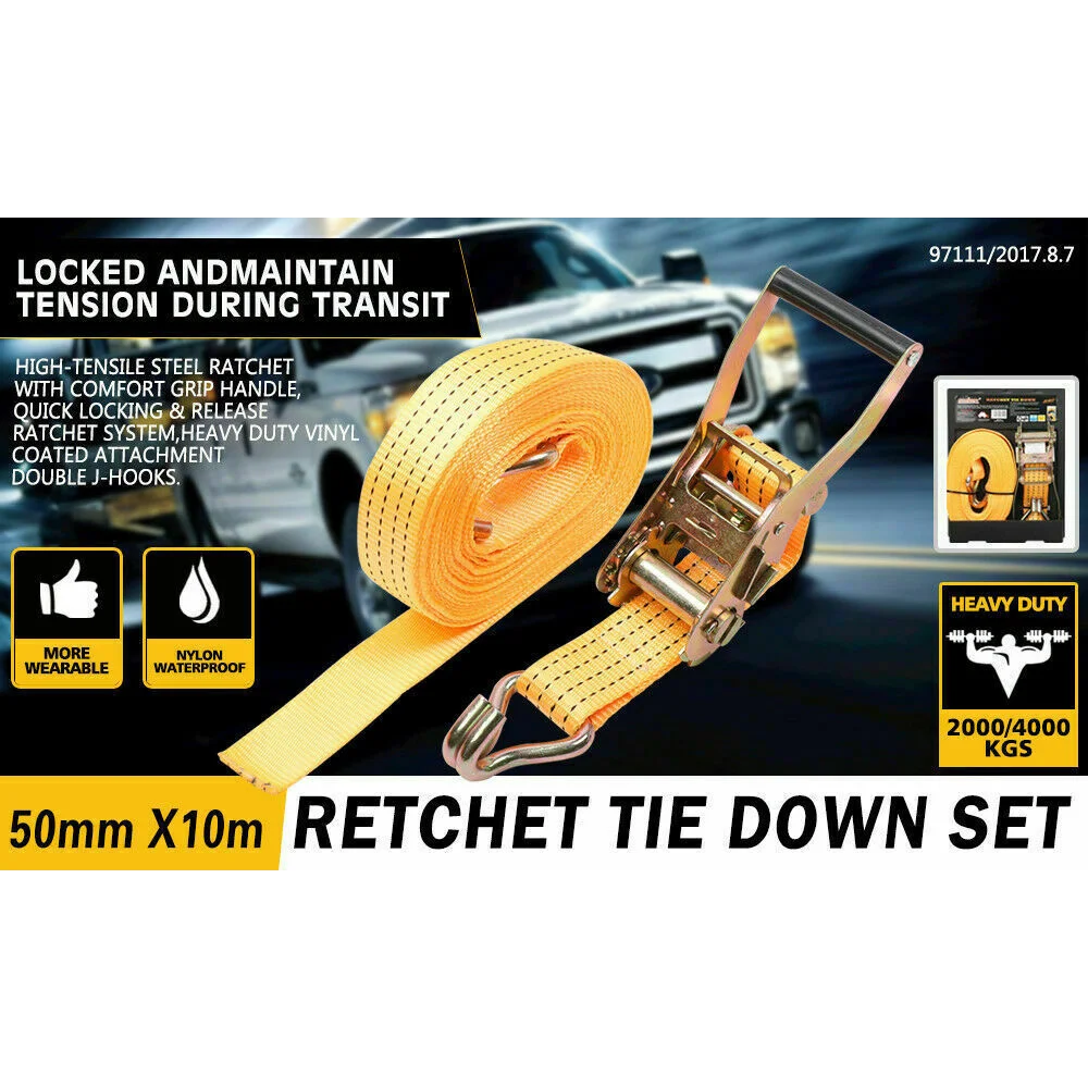 Ratchet Tie Down Strap 50mm x 10M Heavy Duty Trailer Boat