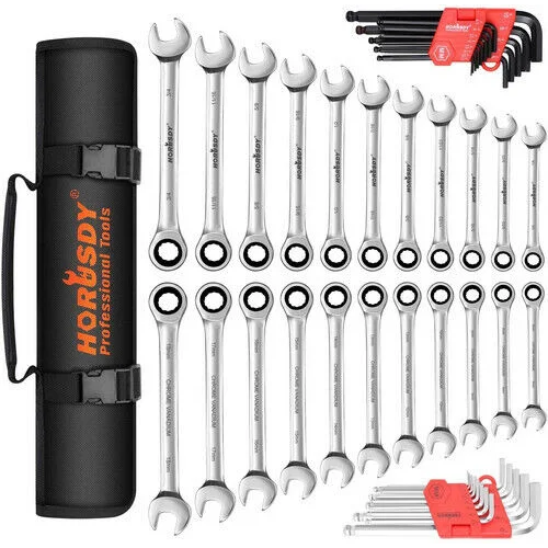 Ratchet Wrench Set 48-Piece Metric SAE Allen Hex Key