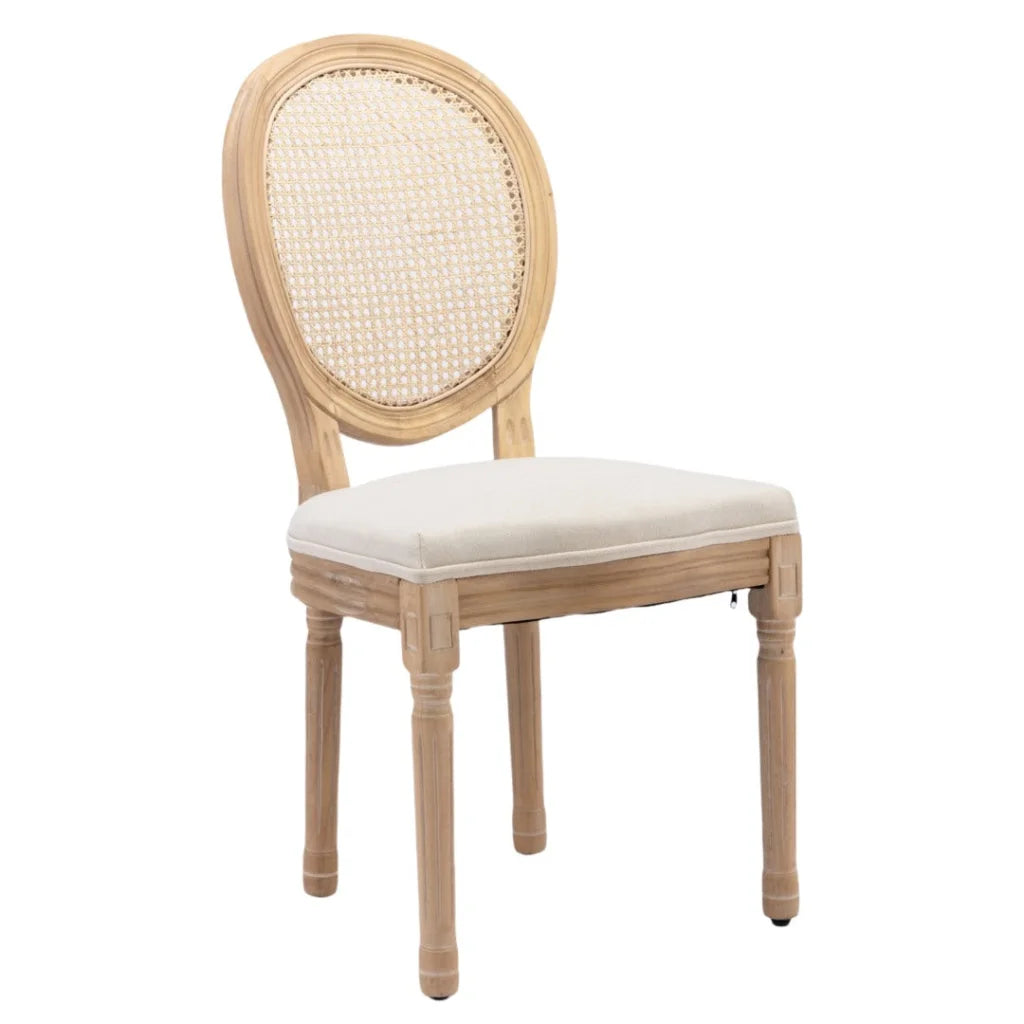 Rattan Dining Chairs 4X with Solid Wood Legs - Beige