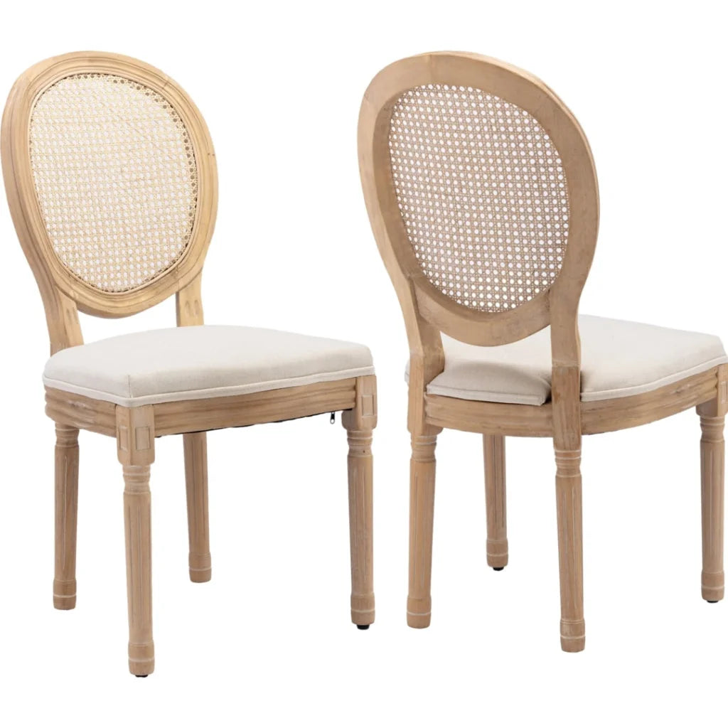 Rattan Dining Chairs 4X with Solid Wood Legs - Beige