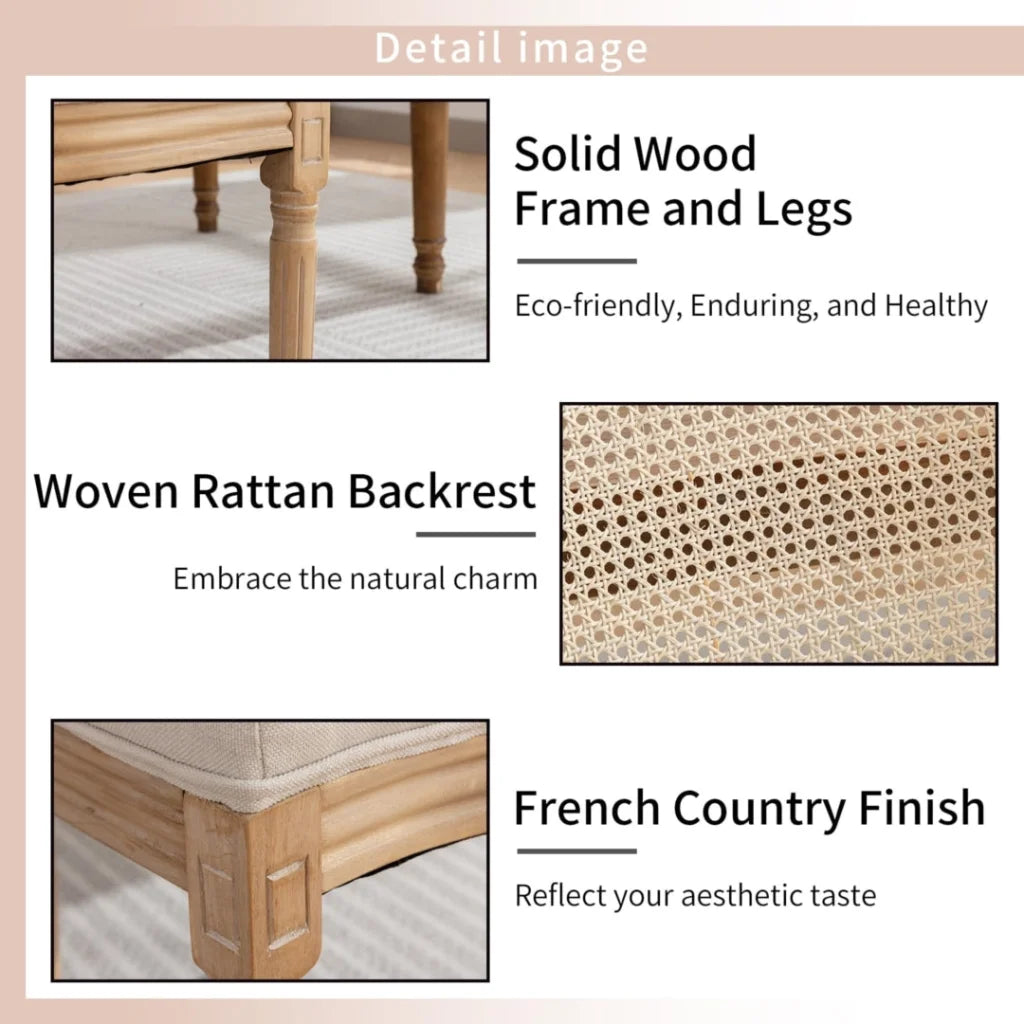 Rattan Dining Chairs 4X with Solid Wood Legs - Beige