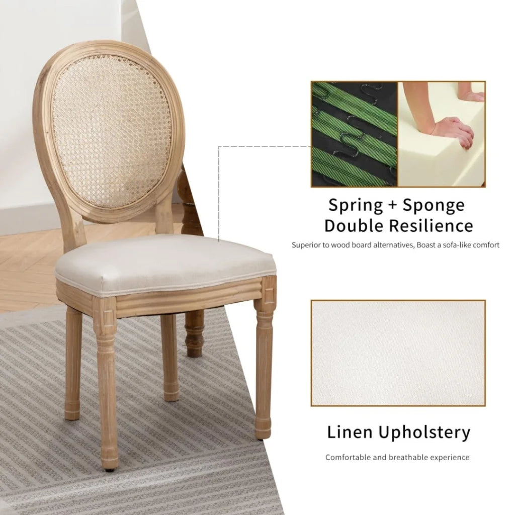 Rattan Dining Chairs 6X with Solid Wood Legs - Beige