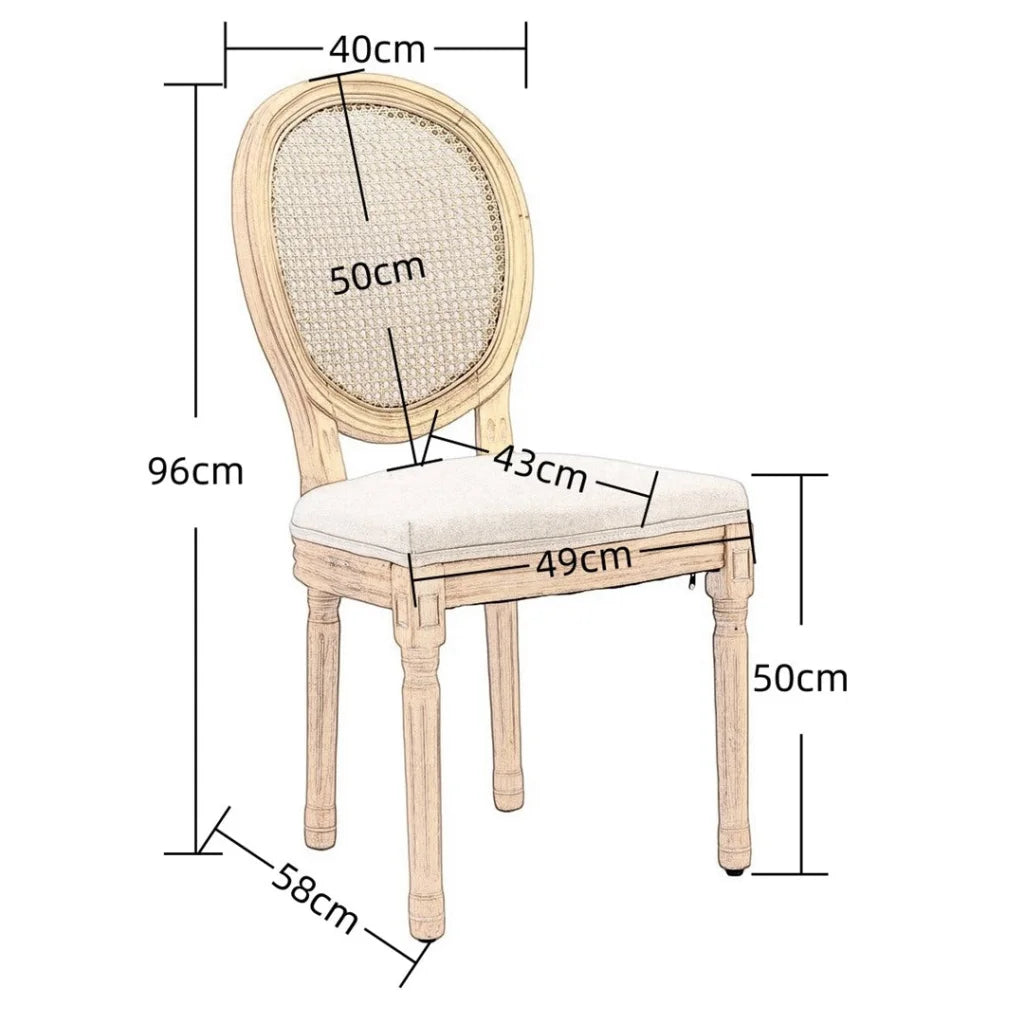 Rattan Dining Chairs 6X with Solid Wood Legs - Beige