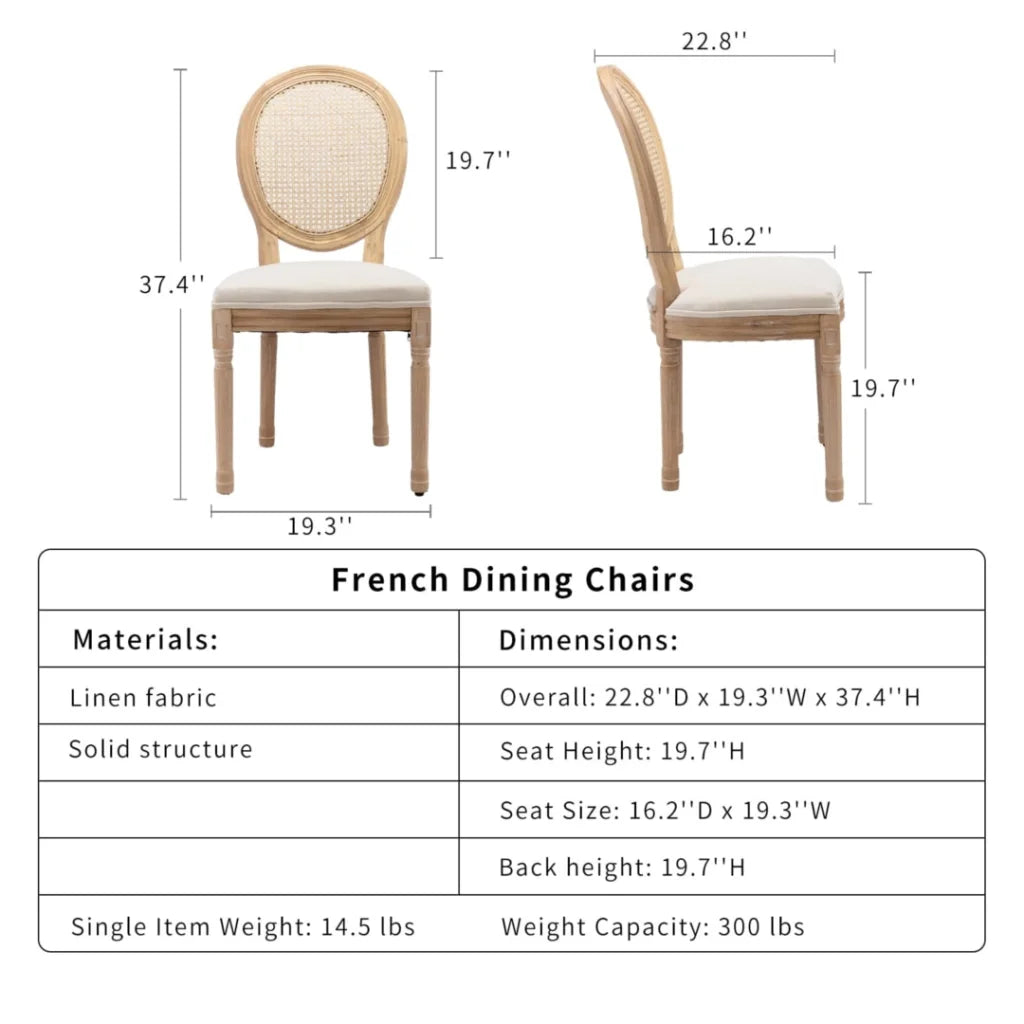 Rattan Dining Chairs 6X with Solid Wood Legs - Beige