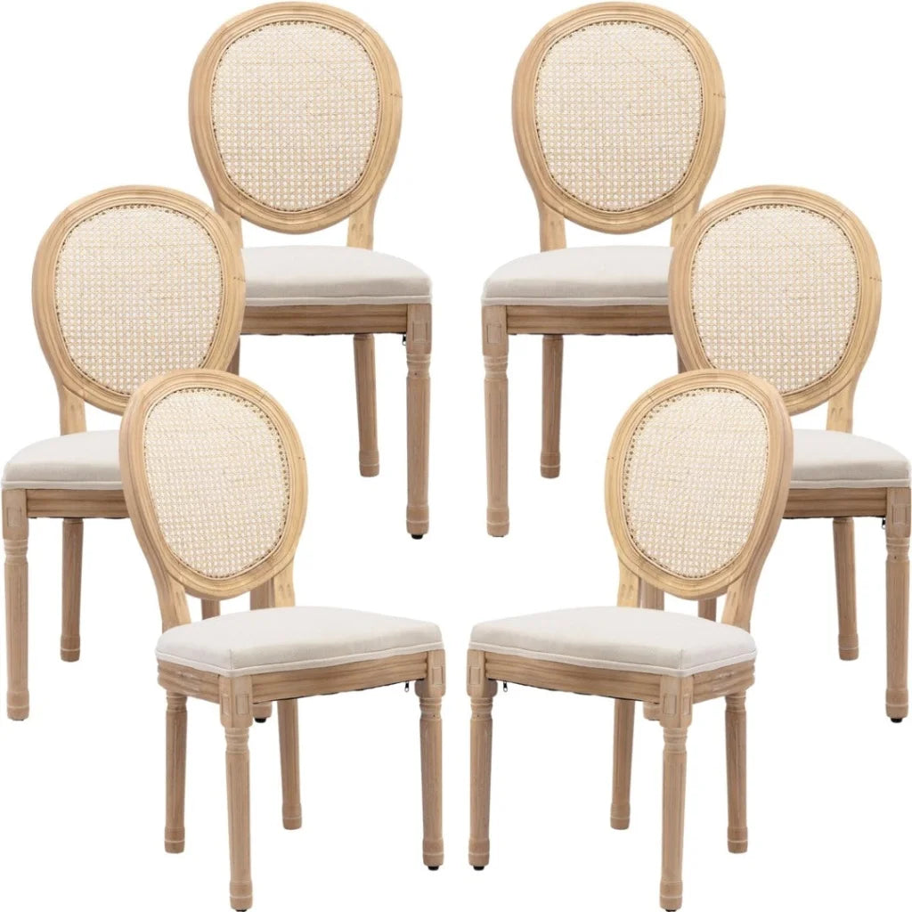 Rattan Dining Chairs 6X with Solid Wood Legs - Beige