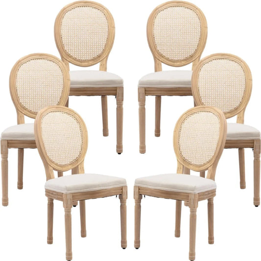 Rattan Dining Chairs 6X with Solid Wood Legs - Beige