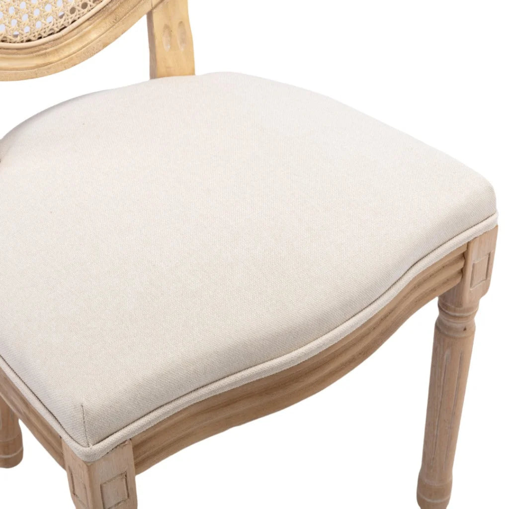 Rattan Dining Chairs 8X with Solid Wood Legs - Beige