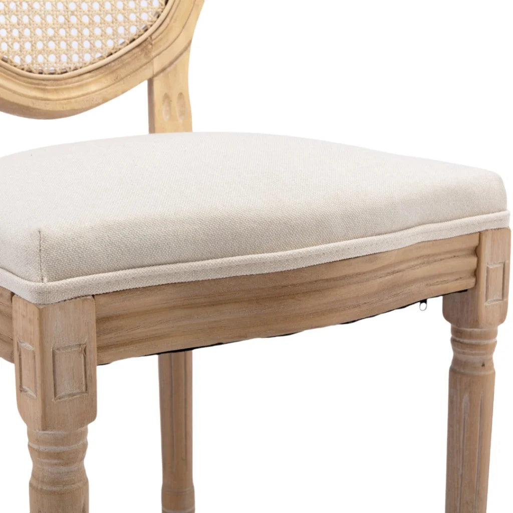 Rattan Dining Chairs 8X with Solid Wood Legs - Beige