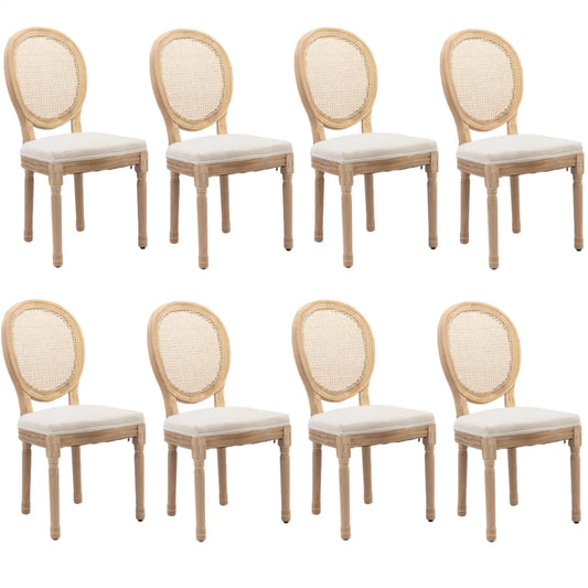Rattan Dining Chairs 8X with Solid Wood Legs - Beige