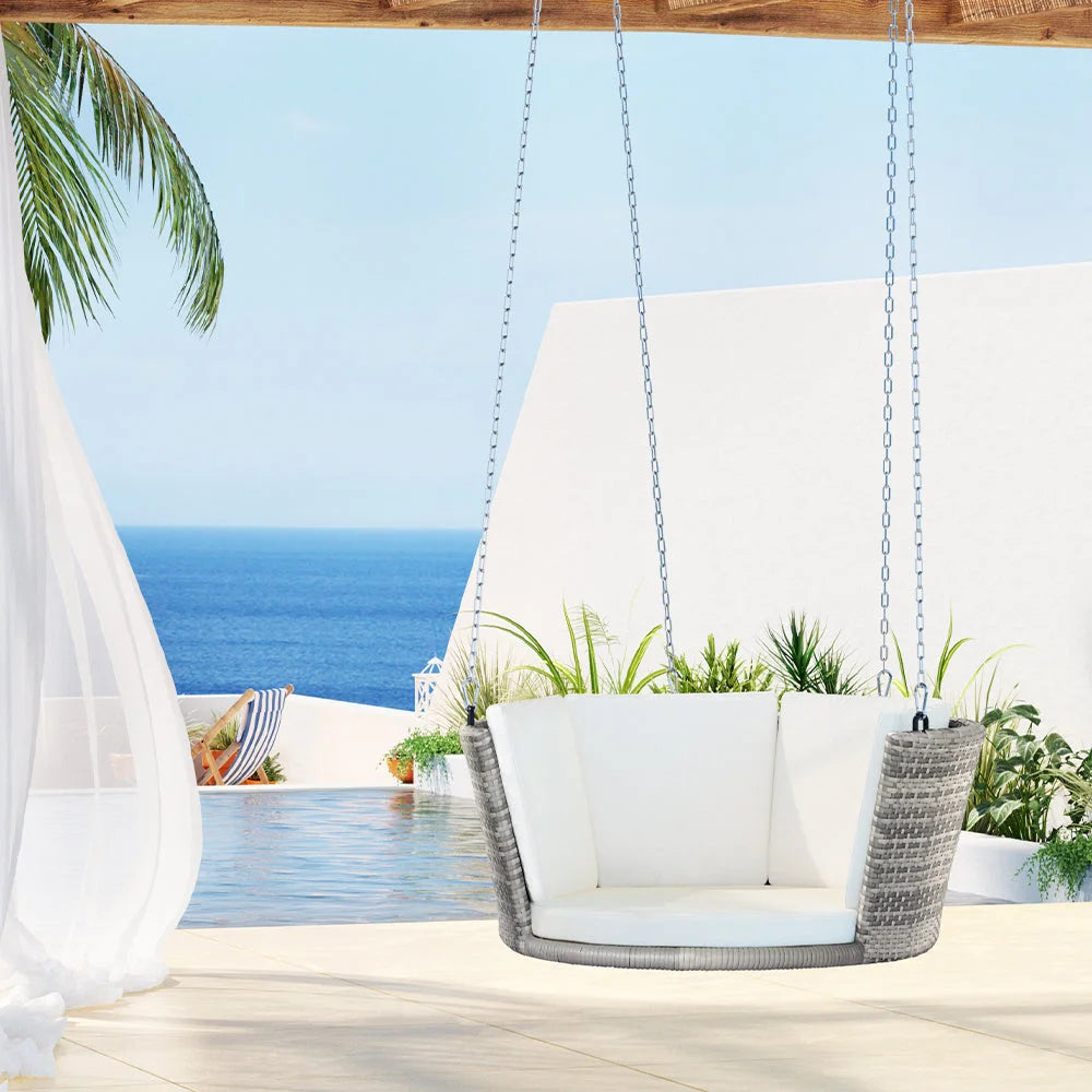 Rattan Porch Swing Chair with Chain and Cushion Outdoor