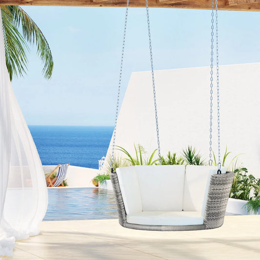Rattan Porch Swing Chair with Chain and Cushion Outdoor