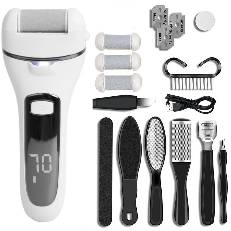 Rechargeable Electric Foot File with LCD Display - 3 Grit