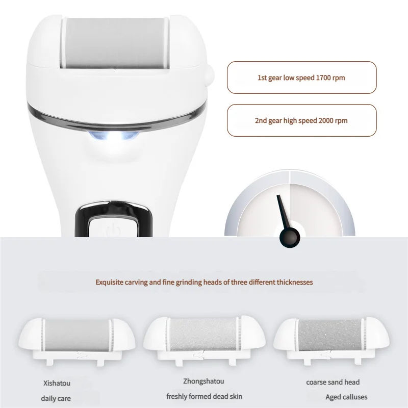 Rechargeable Electric Foot File with LCD Display - 3 Grit