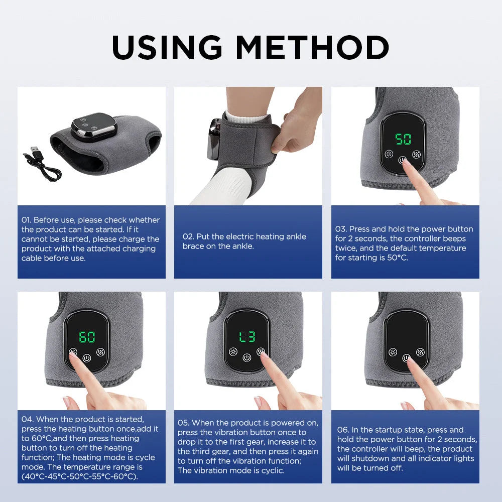 Rechargeable Electric Heating Ankle Brace with Vibration