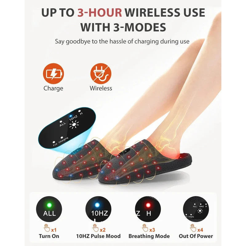 Rechargeable Red Light Therapy Slippers Black - Health &