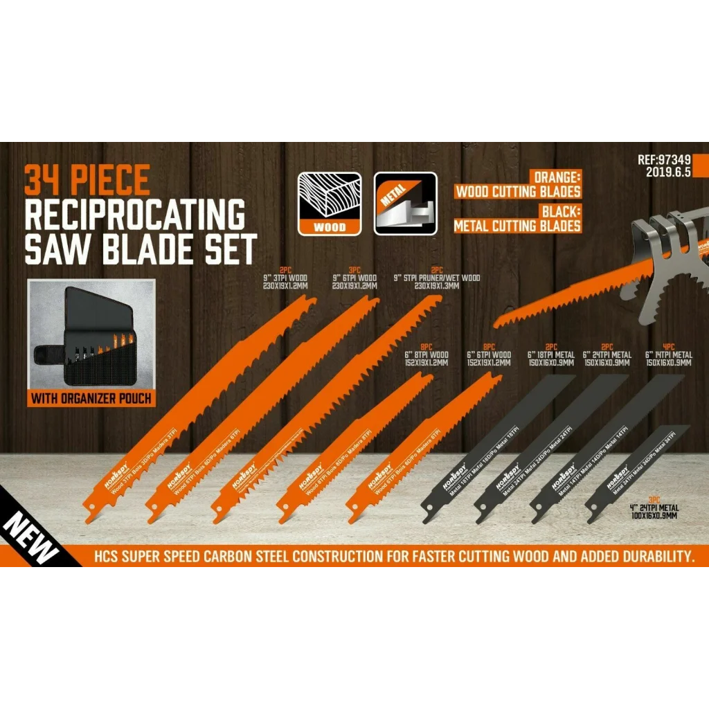 Reciprocating Saw Blade Set 34Pc Wood & Metal Cutting