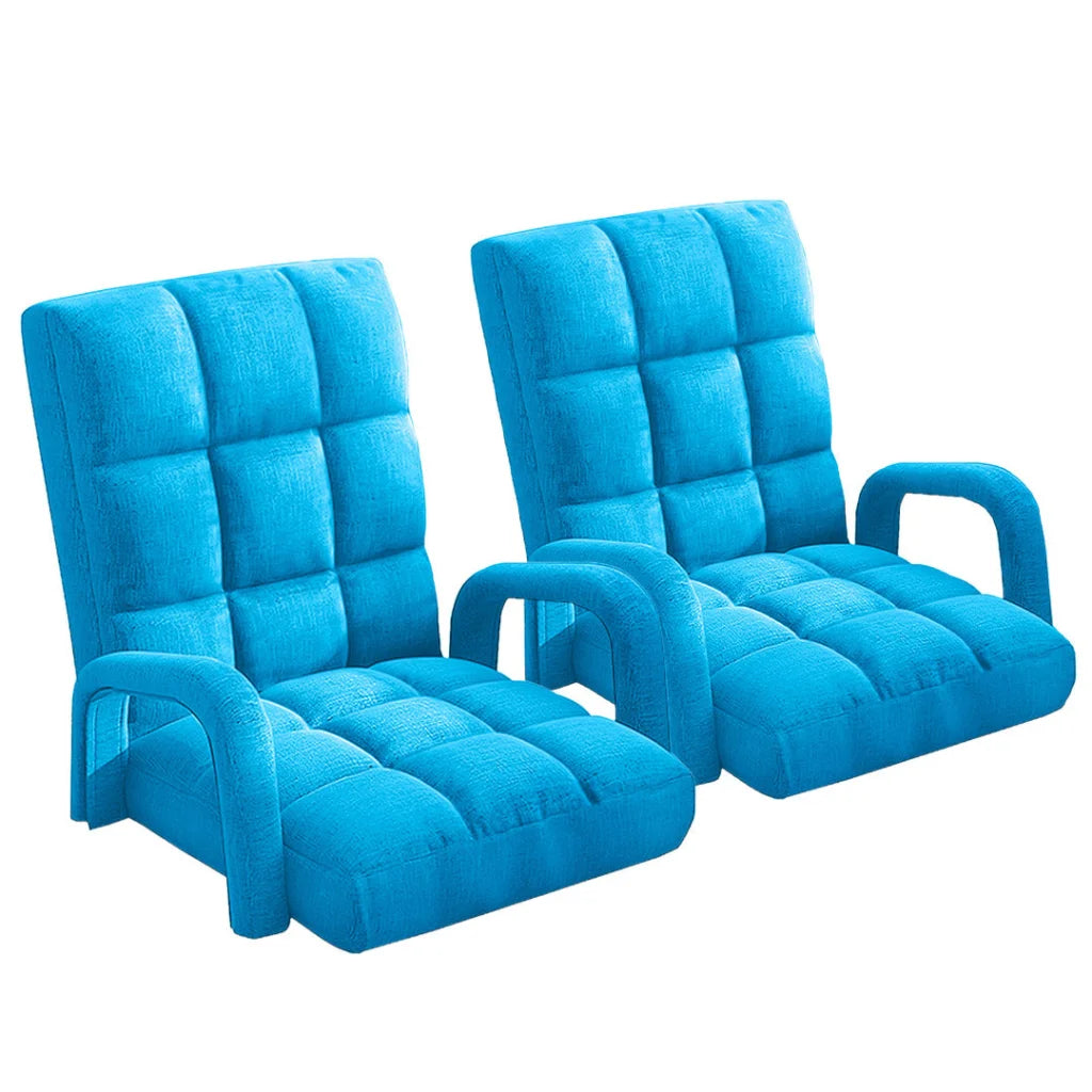 Recliner Chair 2X Foldable Lounge Cushion Adjustable Floor Lazy with Armrest Blue