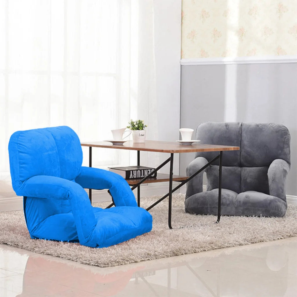 Recliner Chair 2X Foldable Lounge Cushion Adjustable Floor Lazy with Armrest Blue